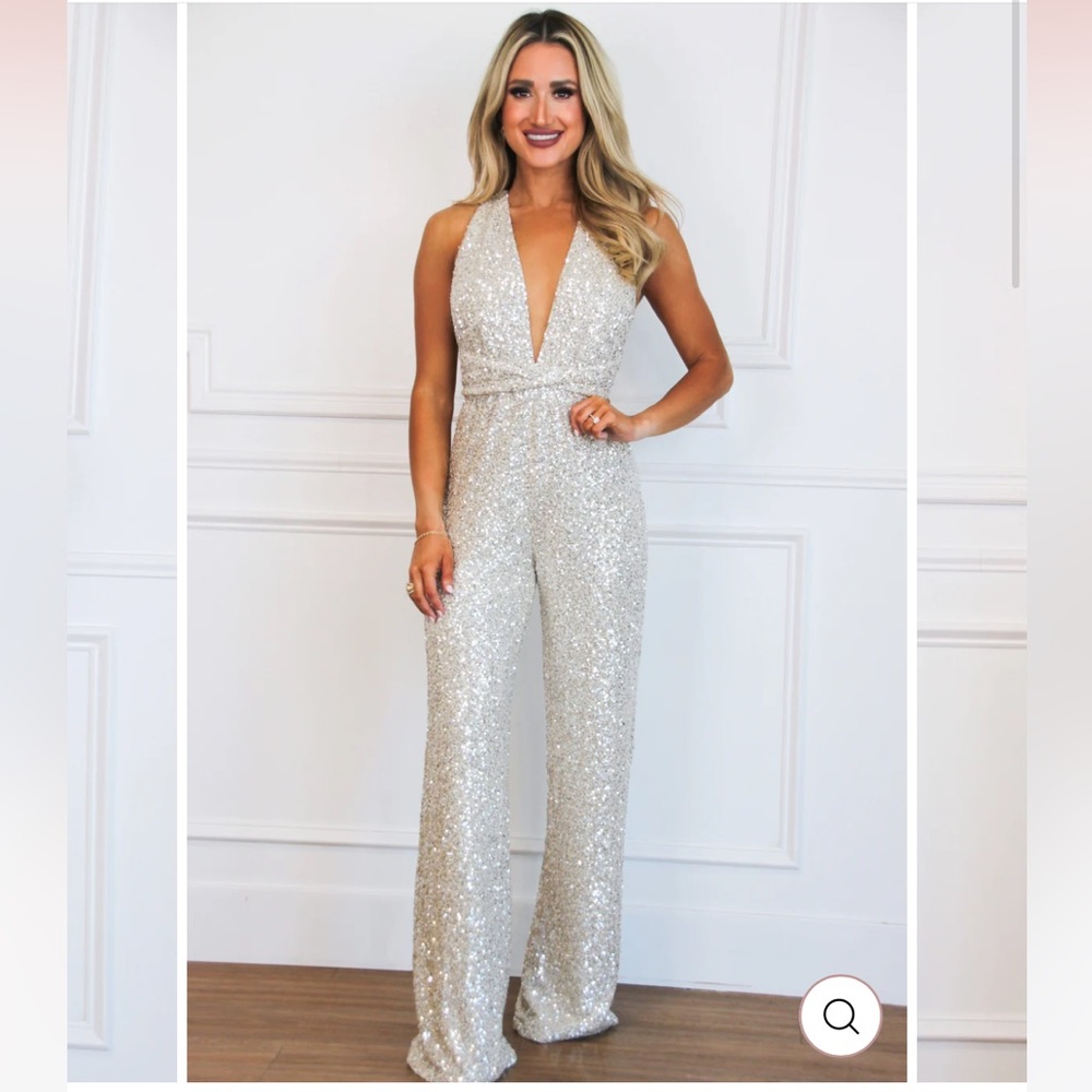 Elegant Sequin Jumpsuit in Silver